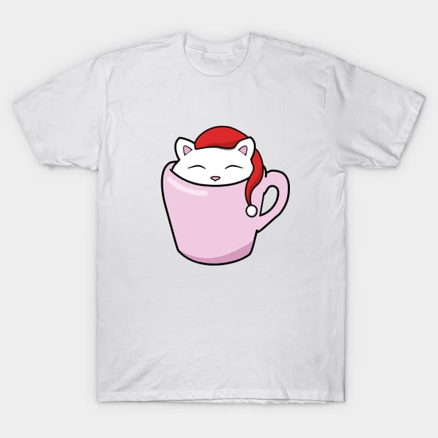 Cute Christmas cat sitting in a pink cup T-Shirt by Purrfect